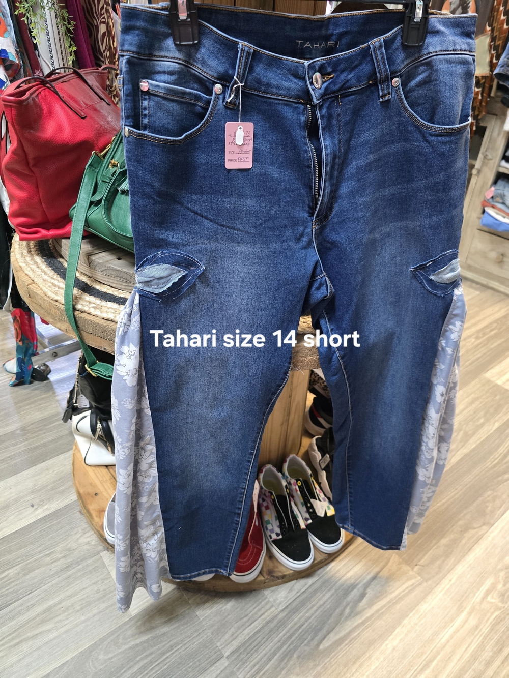Tahari Dark Blue Denim Shorts with Floral Side Panels